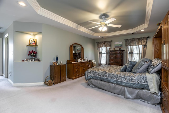 3005 Old Field Way, Lexington, KY 40513 - bedroom with a raised ceiling, ornamental molding, light colored carpet, baseboards, and recessed lighting