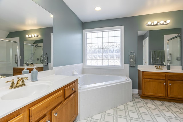 3005 Old Field Way, Lexington, KY 40513 - bathroom with a shower stall, healthy amount of natural light, and two vanities