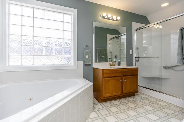 3005 Old Field Way, Lexington, KY 40513 - full bathroom featuring vanity, a shower stall, a jetted tub, and healthy amount of natural light