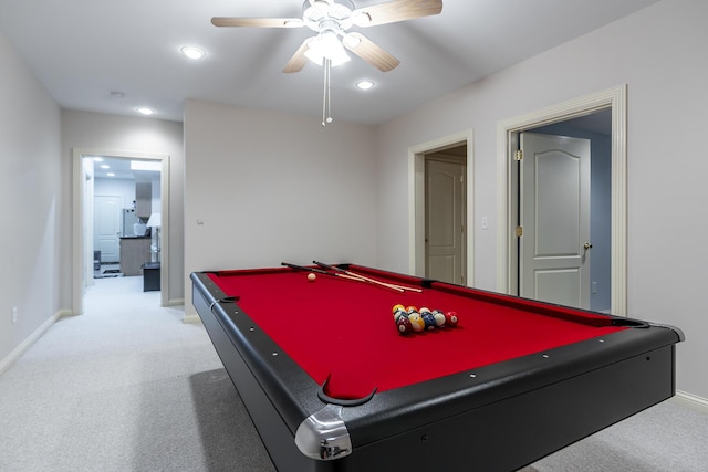 3005 Old Field Way, Lexington, KY 40513 - game room featuring light colored carpet, baseboards, ceiling fan, pool table, and recessed lighting