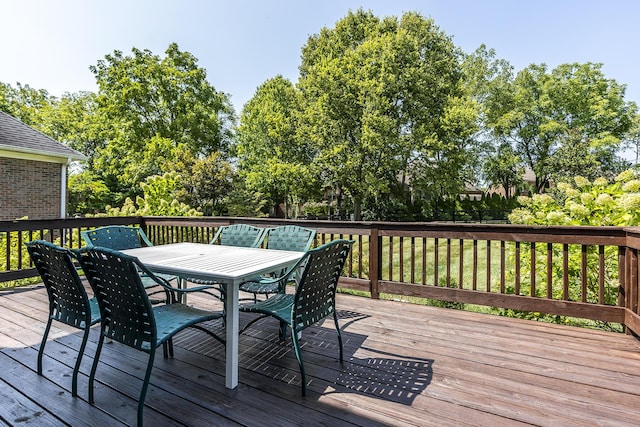 3005 Old Field Way, Lexington, KY 40513 - wooden deck featuring outdoor dining area and view of wooded area