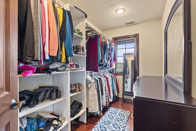 walk in closet featuring dark hardwood / wood-style floors