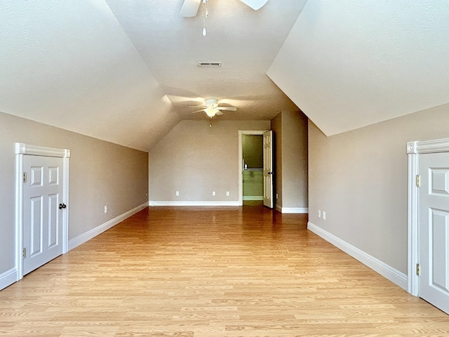 244 Water Cliff Dr, Somerset, KY 42503 - additional living space with visible vents, a ceiling fan, light wood-style floors, and lofted ceiling