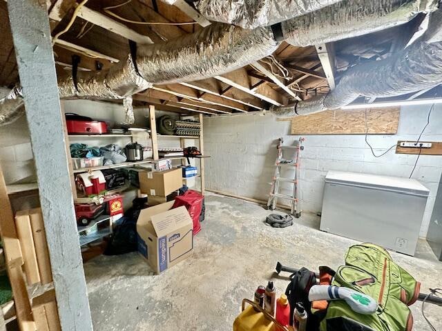 basement featuring fridge