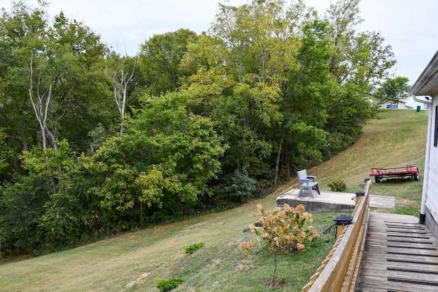 view of yard with a fire pit and a patio