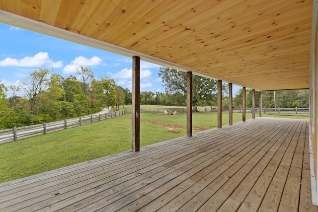 wooden deck with a rural view