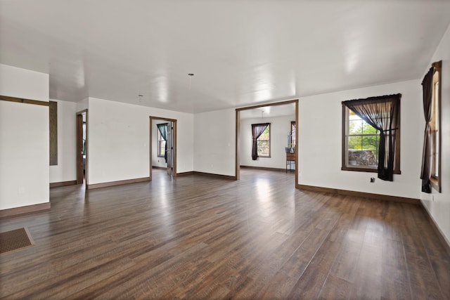 unfurnished living room with dark hardwood / wood-style floors