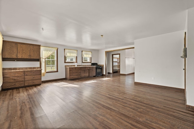 unfurnished living room with dark hardwood / wood-style flooring