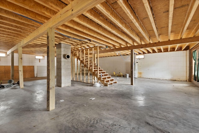 basement featuring gas water heater