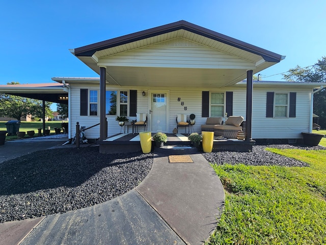 view of front facade with a carport and an outdoor hangout area