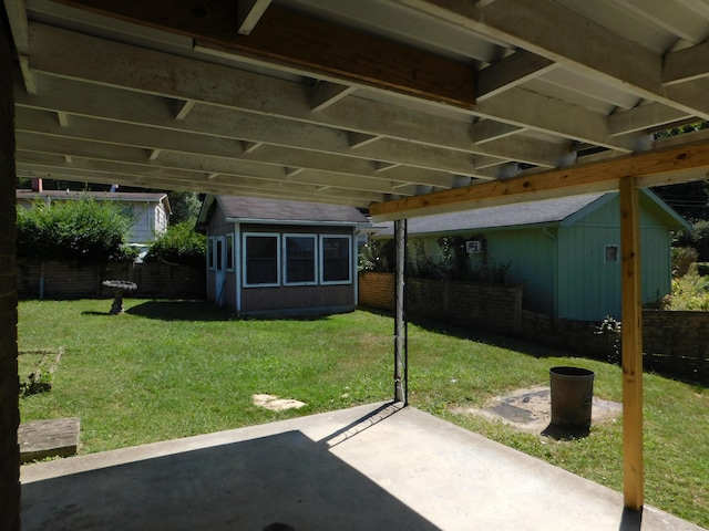 view of patio / terrace featuring an outdoor structure