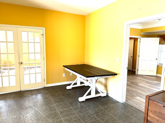 unfurnished dining area with french doors