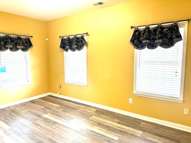 spare room featuring wood-type flooring and a healthy amount of sunlight