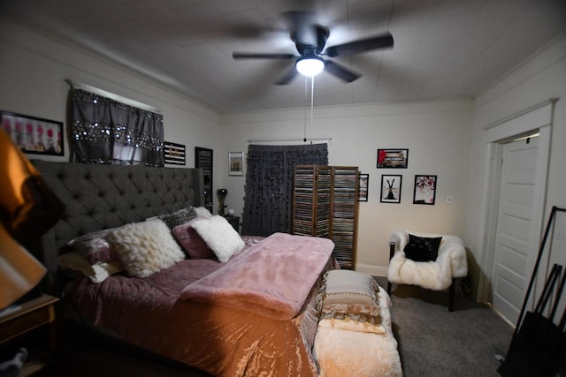 bedroom with carpet flooring and a ceiling fan