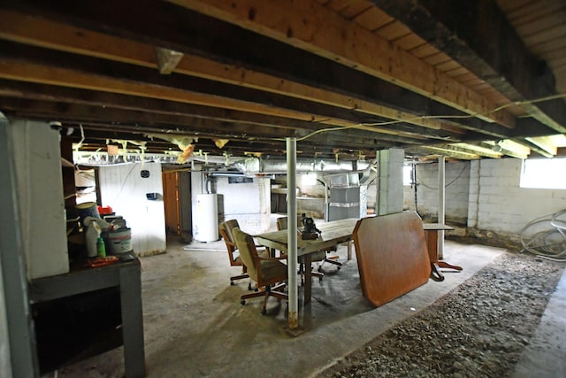 basement featuring gas water heater