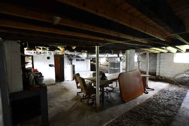 basement featuring gas water heater