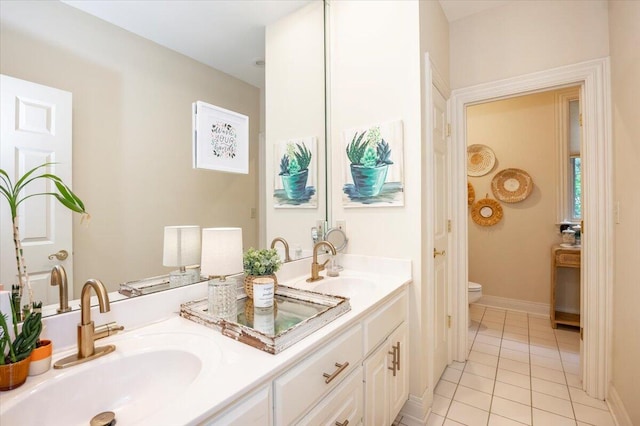 bathroom featuring vanity, toilet, and tile patterned floors