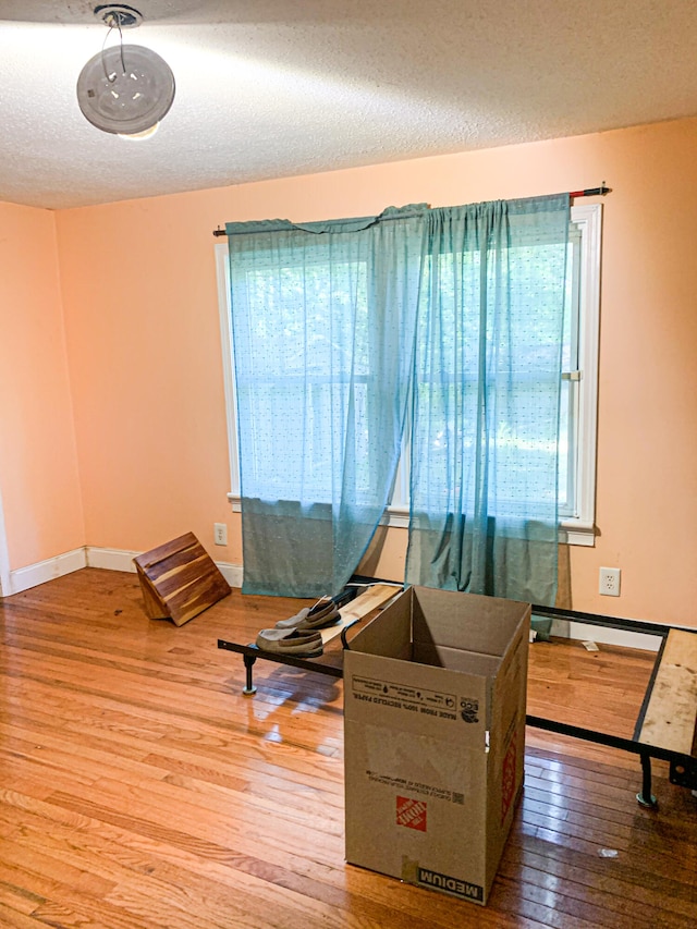 living area featuring hardwood / wood-style floors and a textured ceiling