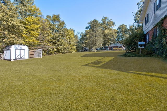 view of yard featuring a storage shed