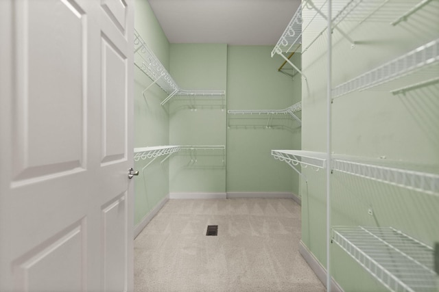 spacious closet with light colored carpet