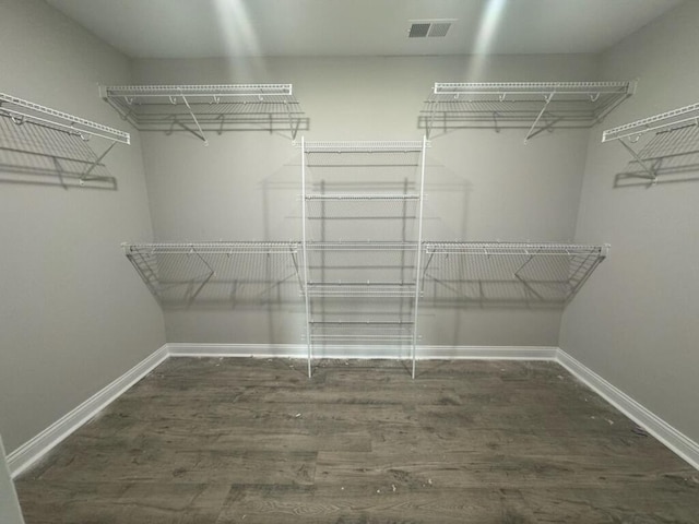 walk in closet featuring dark hardwood / wood-style flooring