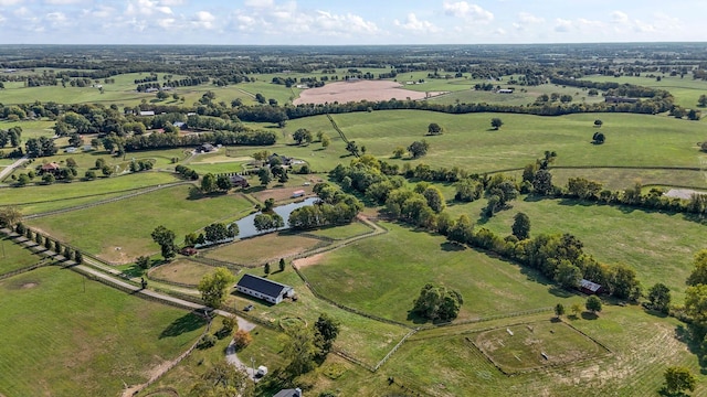 bird's eye view featuring a water view and a rural view