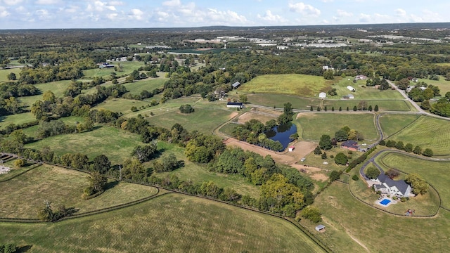 aerial view featuring a water view and a rural view