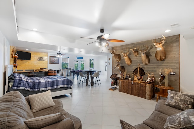 living room with ceiling fan