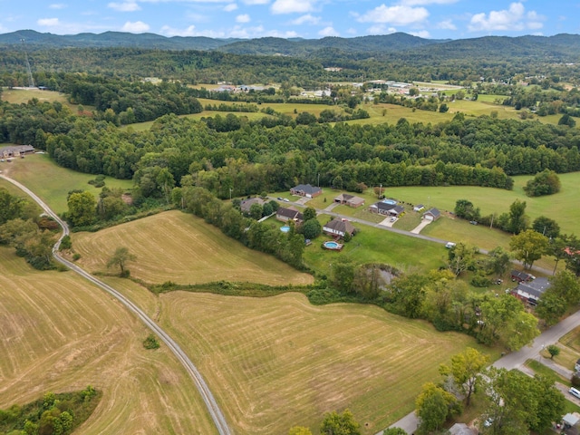 aerial view with a mountain view and a rural view