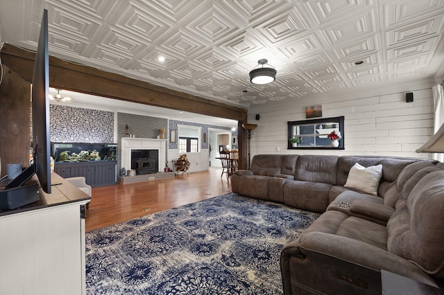 living room with hardwood / wood-style flooring