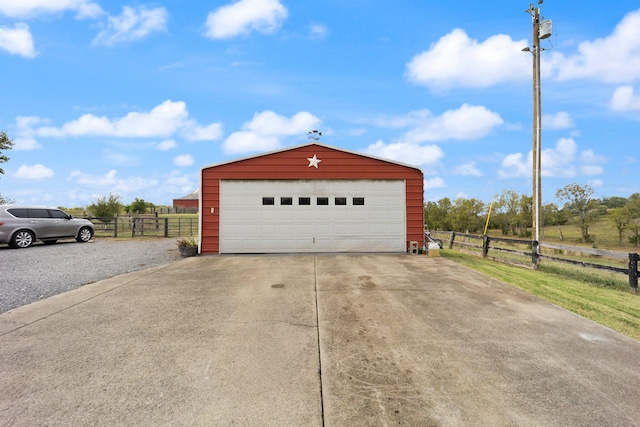 garage with a rural view