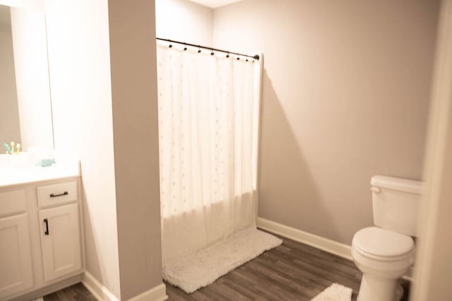 bathroom featuring vanity, toilet, and wood-type flooring