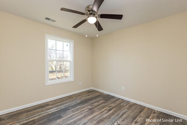 empty room with wood-type flooring and ceiling fan