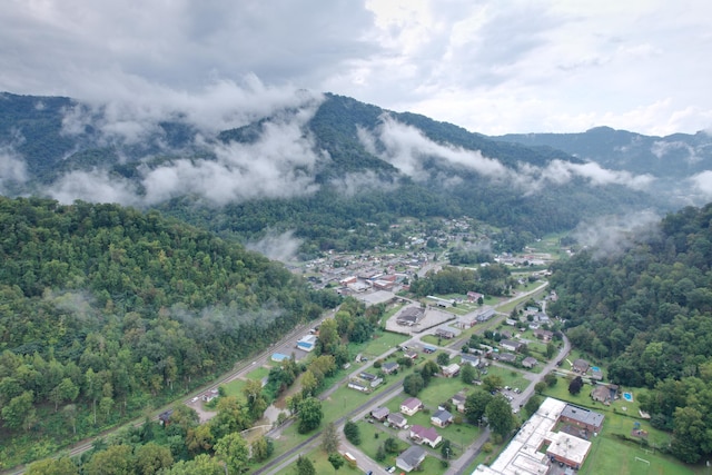bird's eye view with a mountain view and a forest view