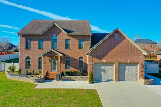 view of front of property featuring a garage and a front yard