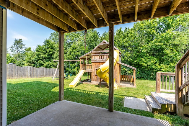 view of patio featuring a playground