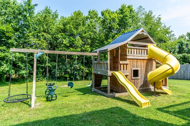 view of play area with a yard