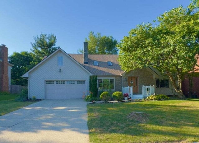 view of front of property featuring a front lawn, a garage, and driveway