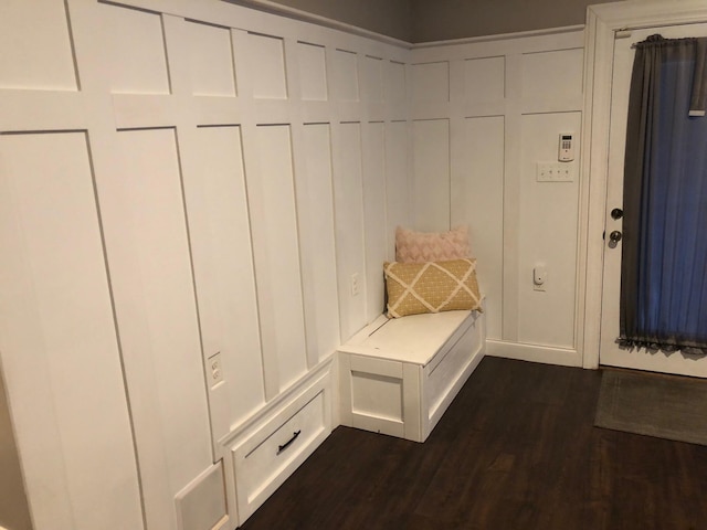 mudroom with dark wood-style flooring