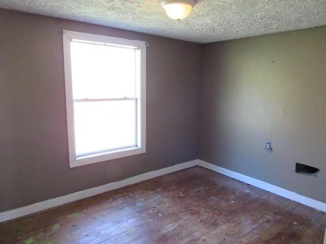 spare room with a wealth of natural light, dark wood-type flooring, and a textured ceiling