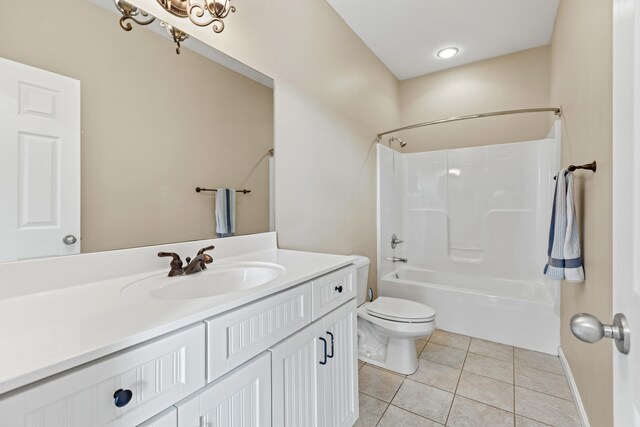 full bathroom with tile patterned flooring, vanity, toilet, and shower / bathing tub combination