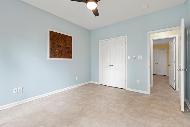 706 Hunter Dr, Lancaster, KY 40444 - unfurnished bedroom with a closet, ceiling fan, and baseboards