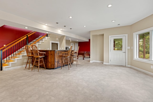 706 Hunter Dr, Lancaster, KY 40444 - bar with stairway, recessed lighting, a bar, and baseboards
