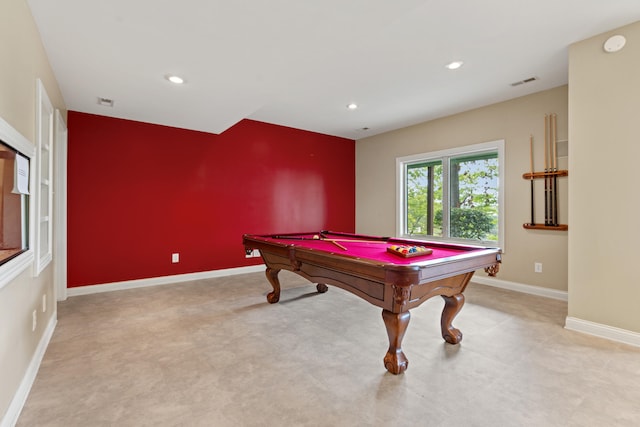 game room featuring billiards