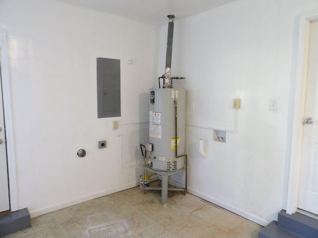 utility room featuring water heater and electric panel