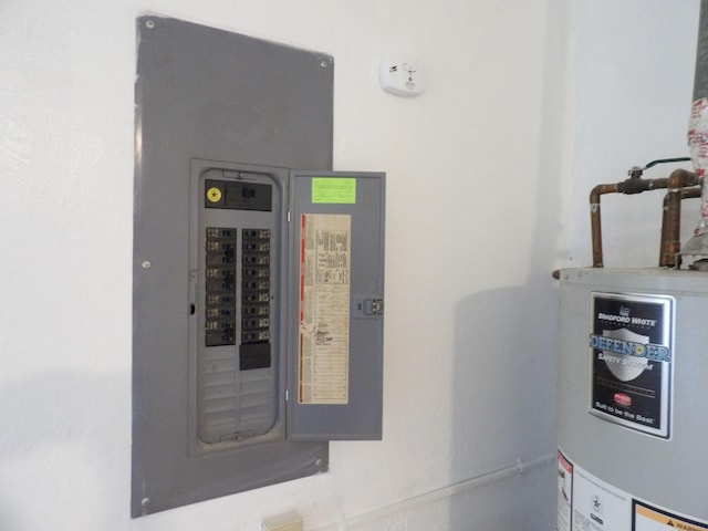 utility room with electric panel and electric water heater