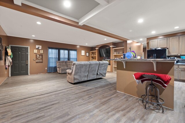 90 Damy Ln, Campton, KY 41301 - living room featuring light wood-style flooring, recessed lighting, and beamed ceiling