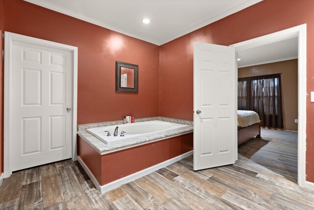 90 Damy Ln, Campton, KY 41301 - full bath featuring a bath, wood finished floors, ornamental molding, and recessed lighting