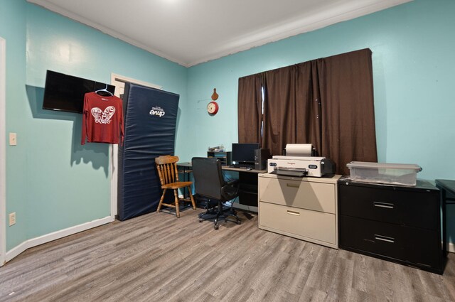 90 Damy Ln, Campton, KY 41301 - home office with light wood-style flooring, baseboards, and ornamental molding