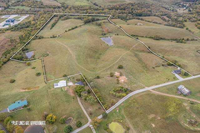 aerial view featuring a rural view